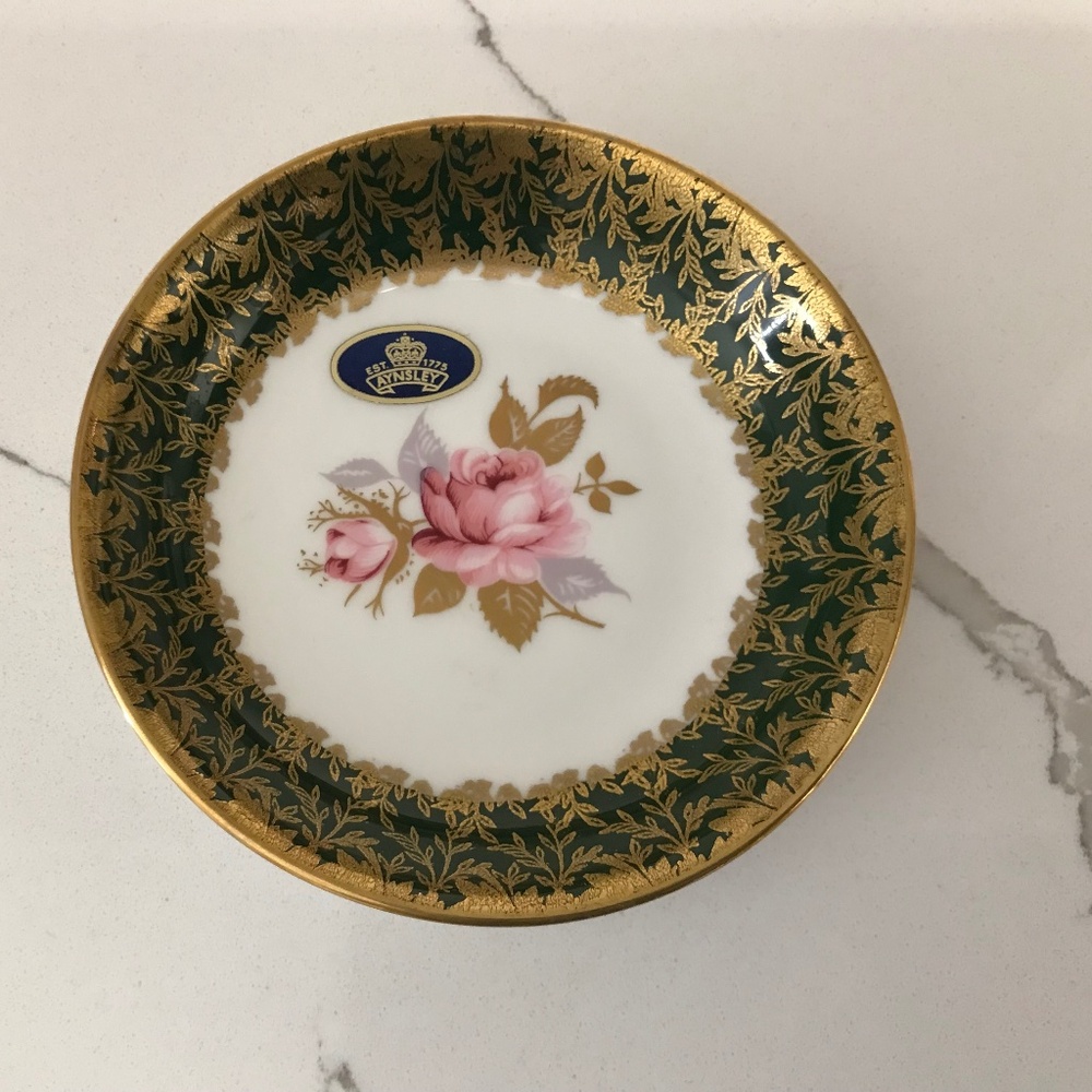 Vintage Aynsley Fine Bone China Rose Trinket Ring Dish Plate NIB